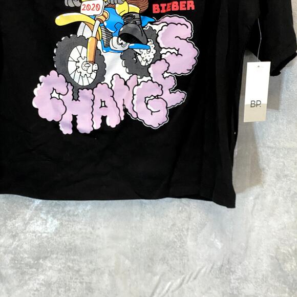 BP. Women's Black Justin Changes Bieber Graphic Crewneck Crop Short Sleeve Tee - Picture 5 of 8